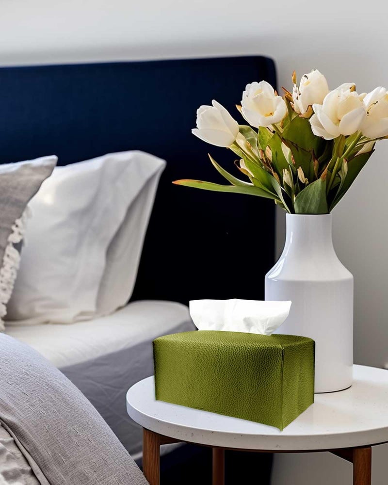 JESMINI Rectangle Tissue Box Cover Green - Normal Size Leather Rectangular Tissue Box Cover [JESMINI] Faux Leather Tissue Box Holder Long for Normal Rectangular Facial Tissue Box - Image 3